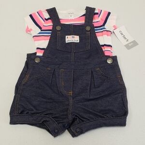 Carter's Baby Girls 2 Piece Shortalls Romper Outfit Size 6m